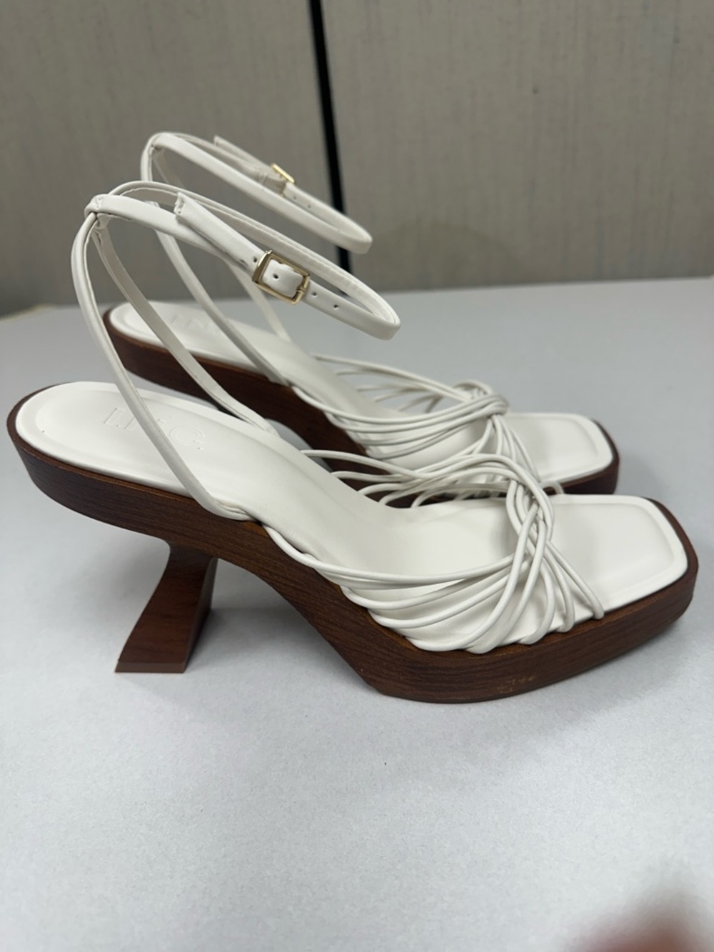 INC International Concepts White Strappy Square-Toe Heeled Sandals
